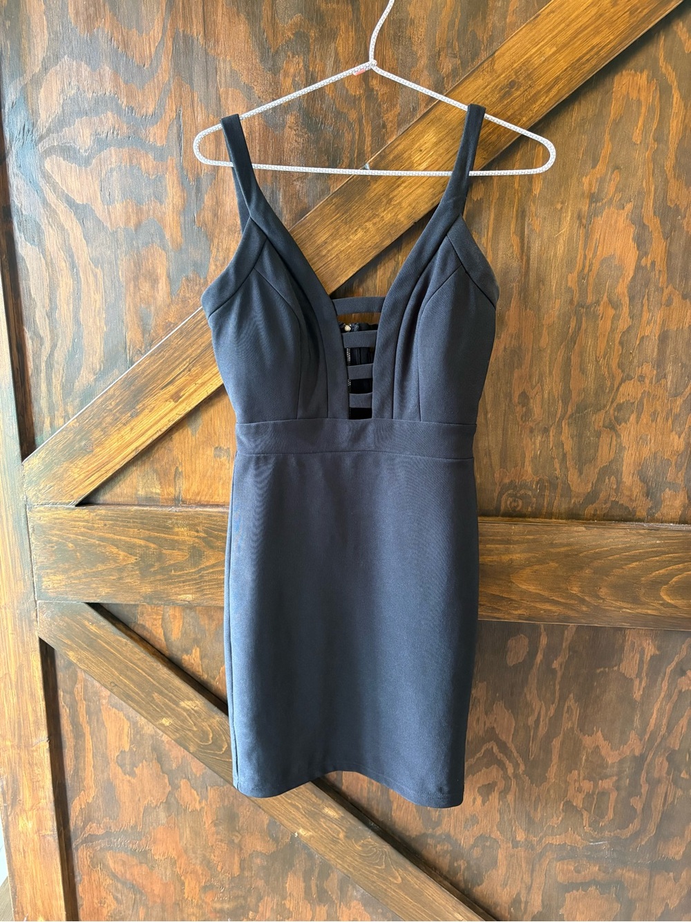 Classic Black Mini Cage Dress with Strappy Plunge